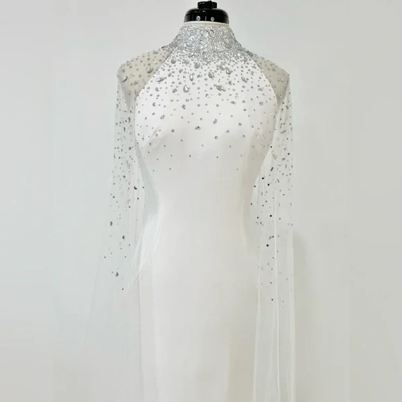 Jenny Packham Gilded Tulle Cape Gown Long Dress